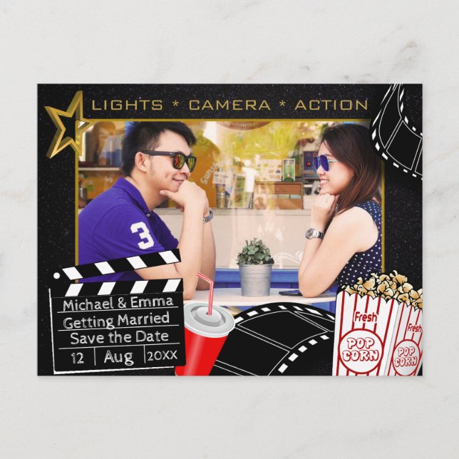 Personalized Movie Star Save the Date Announcement Postcard (Front)