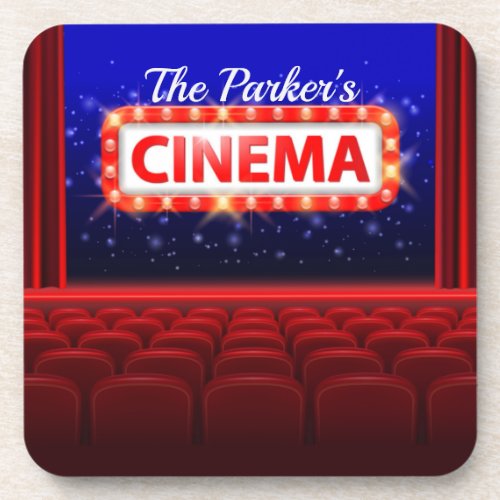 Personalized Movie Theater Cinema Family Room  Beverage Coaster