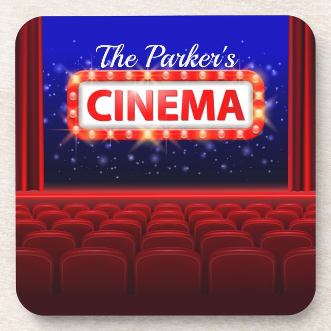 Personalized Movie Theater Cinema Family Room  Beverage Coaster (Front)