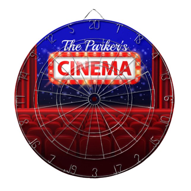 Personalized Movie Theater Cinema Family Room  Dart Board (Front)