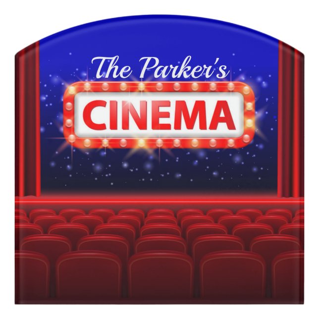 Personalized Movie Theater Cinema Family Room Door Sign (Contour Front)