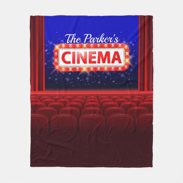 Personalized Movie Theater Cinema Family Room Fleece Blanket (Front)