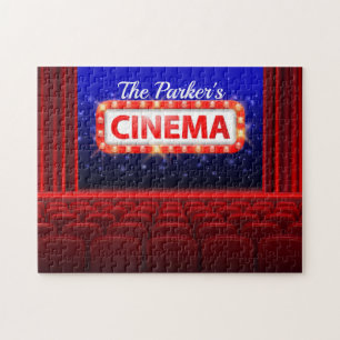 Personalized Movie Theater Cinema Family Room Jigsaw Puzzle