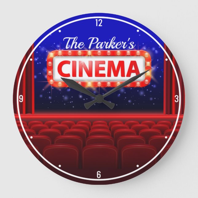 Personalized Movie Theater Cinema Family Room Large Clock (Front)