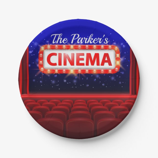 Personalized Movie Theater Cinema Family Room Paper Plates (Front)