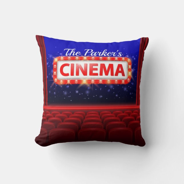 Personalized Movie Theater Cinema Family Room Throw Pillow (Front)