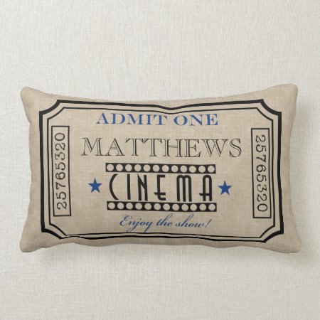 Personalized Movie Theater Ticket Pillow- Blue Lumbar Pillow