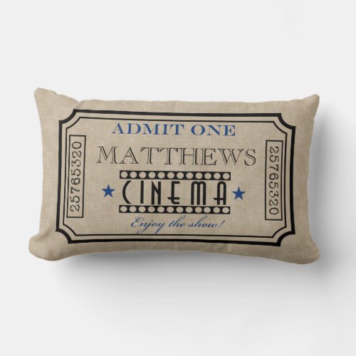 Personalized Movie Theater Ticket Pillow_ blue Lumbar Pillow
