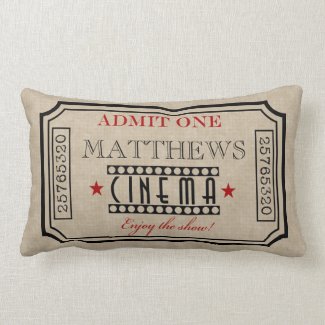 Personalized Movie Theater Ticket Pillow- red Throw Pillows