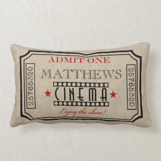 Personalized Movie Theater Ticket Pillow- red Lumbar Pillow