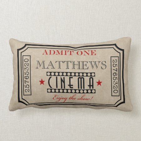 Personalized Movie Theater Ticket Pillow- Red Lumbar Pillow