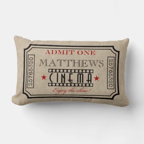 Personalized Movie Theater Ticket Pillow_ red Lumbar Pillow