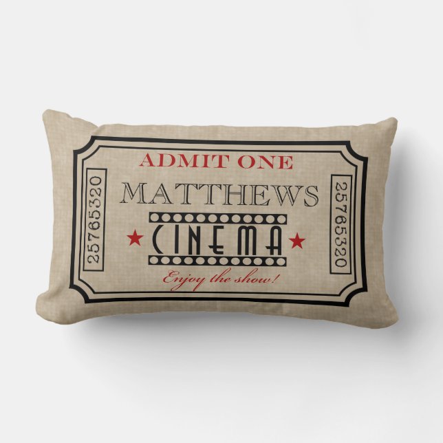 Personalized Movie Theater Ticket Pillow- red Lumbar Pillow (Front)