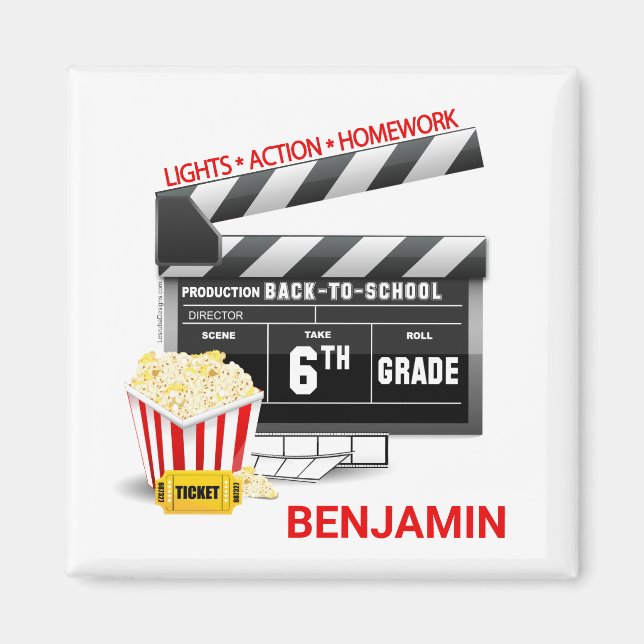Personalized Movie Theme 6th Grade Magnet (Front)