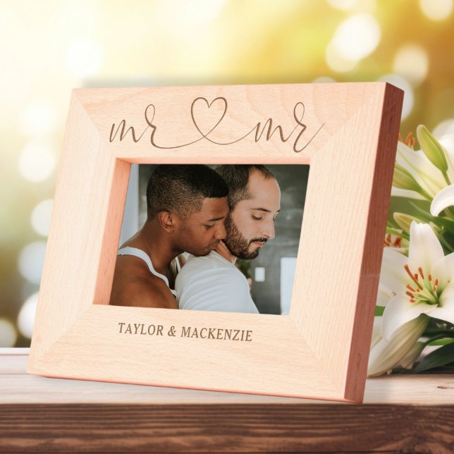 Personalized Mr and Mr Gay Couples Names Heart  Engraved Frames (Personalized Mr and Mr Gay Couples Names Heart Etched Frames by Ricaso. Same sex wedding gift ideas)