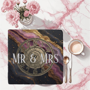 Personalized Mr and Mrs Agate Pink Rustic Romantic Trivet