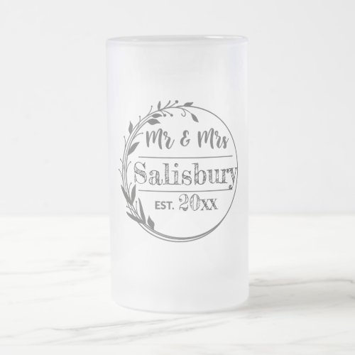 Personalized Mr and Mrs Beer Gift Wedding Favor Frosted Glass Beer Mug