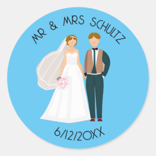 Personalized Mr and Mrs Bride and Groom  Classic Round Sticker