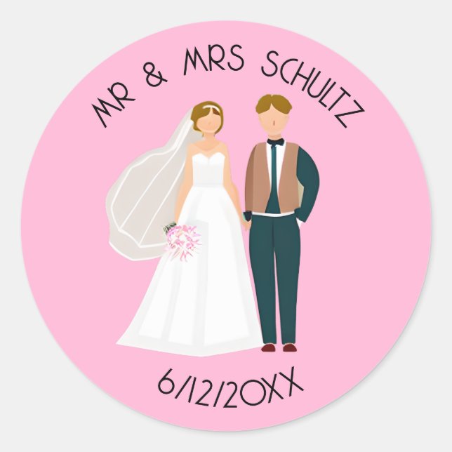 Personalized Mr and Mrs Bride and Groom  Classic Round Sticker (Front)