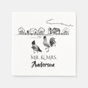 Personalized Mr and Mrs Chicken Farm Wedding Napkins