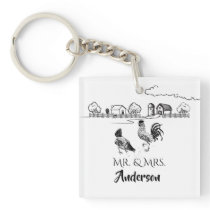 Personalized Mr and Mrs Chickens Farm Wedding Keychain