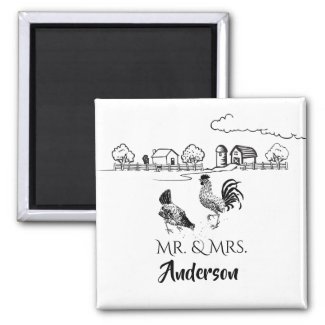 Personalized Mr and Mrs Chickens Farm Wedding Magnet