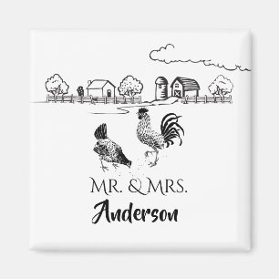 Personalized Mr and Mrs Chickens Farm Wedding Magnet