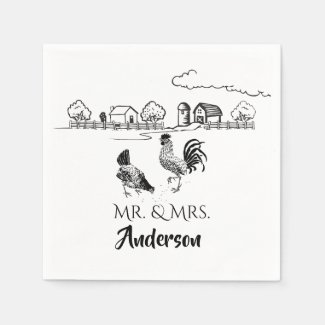 Personalized Mr and Mrs Chickens Farm Wedding Napkin