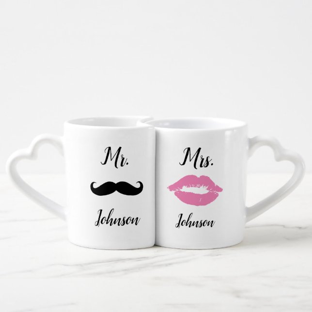 Personalized Mr and Mrs Couples Groom Bride Engage Coffee Mug Set (Back Nesting)