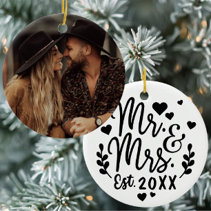 Personalized Mr And Mrs Est. Date Photo Ceramic Ornament