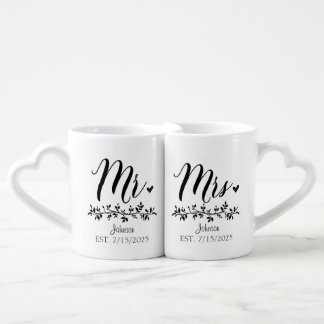 Personalized Mr. and Mrs. Heart Handle Lovers' mug