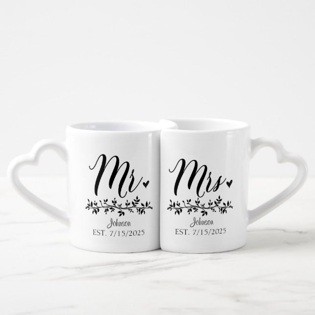 Personalized Mr. and Mrs. Heart Handle Lovers' mug (Front Nesting)