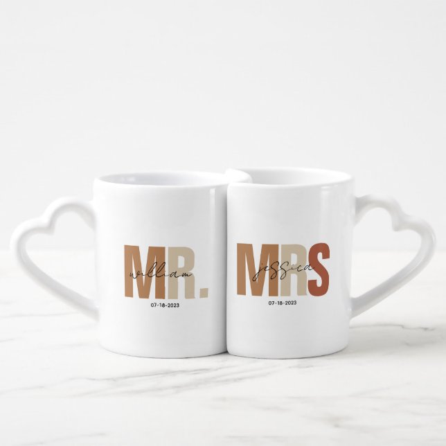 Personalized Mr. and Mrs Husband and Wife Matching Coffee Mug Set (Front Nesting)