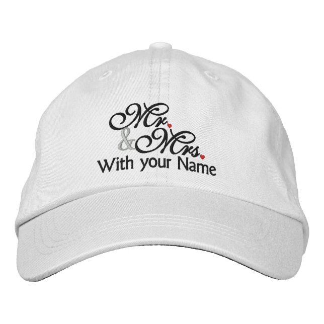 Personalized Mr. and Mrs. Husband Wife His Hers Embroidered Baseball Cap (Front)