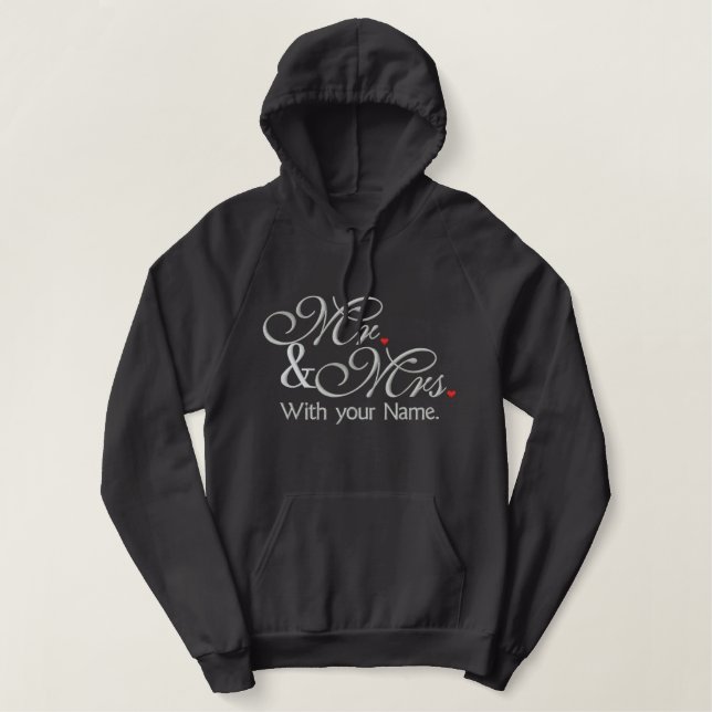 Personalized Mr. and Mrs. Husband Wife His Hers Embroidered Hoodie (Design Front)