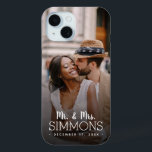 Personalized Mr. and Mrs. Monogram Wedding Photo iPhone 15 Case<br><div class="desc">Custom printed phone case personalized with your wedding photo to create a one of a kind keepsake of your special day. Add your name and wedding date under the Mr. and Mrs. text or completely customize the design with your own message. Use the design tools to add more photos and...</div>