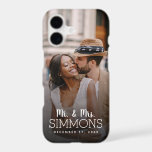 Personalized Mr. and Mrs. Monogram Wedding Photo iPhone 17 Case<br><div class="desc">Custom printed phone case personalized with your wedding photo to create a one of a kind keepsake of your special day. Add your name and wedding date under the Mr. and Mrs. text or completely customize the design with your own message. Use the design tools to add more photos and...</div>