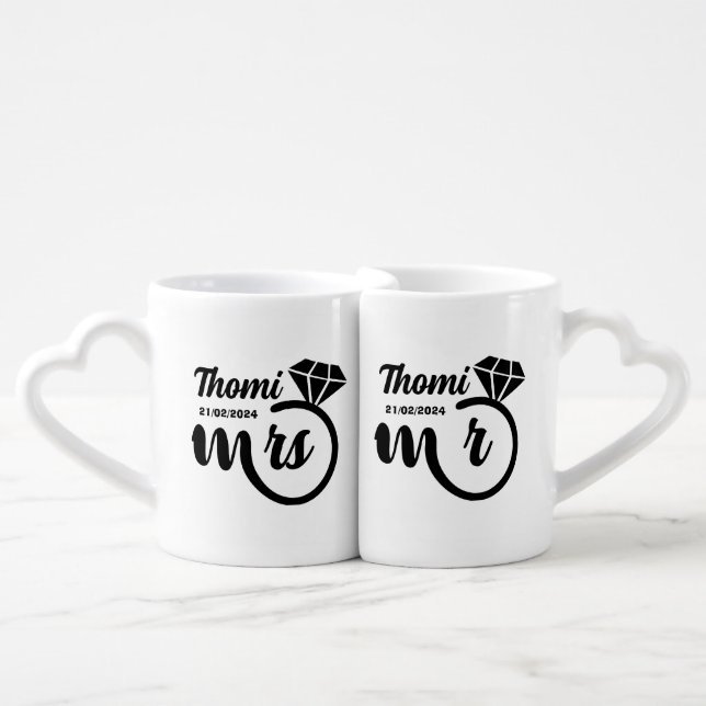 personalized mr and mrs newlywed gifts coffee mug set (Front Nesting)