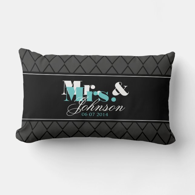 Personalized Mr and Mrs newlyweds lumbar pillow (Front)