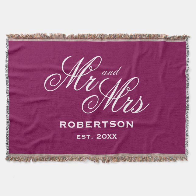 Personalized Mr and Mrs surname chic burgundy red Throw Blanket (Front)