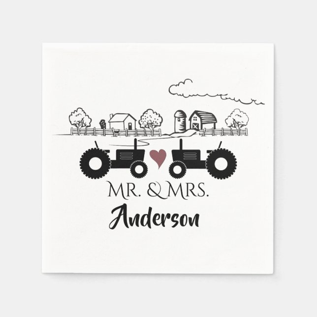 Personalized Mr and Mrs Tractor Couple Farm LOVE Napkins (Front)
