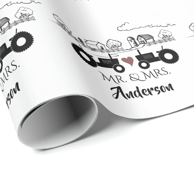 Personalized Mr and Mrs Tractor Couple Farm LOVE Wrapping Paper (Roll Corner)