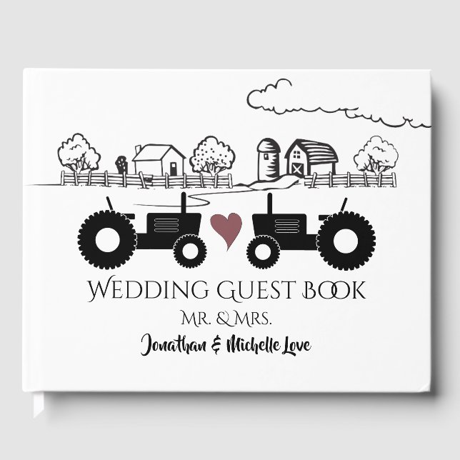 Personalized Mr and Mrs Tractors in LOVE Wedding Guest Book (Front)