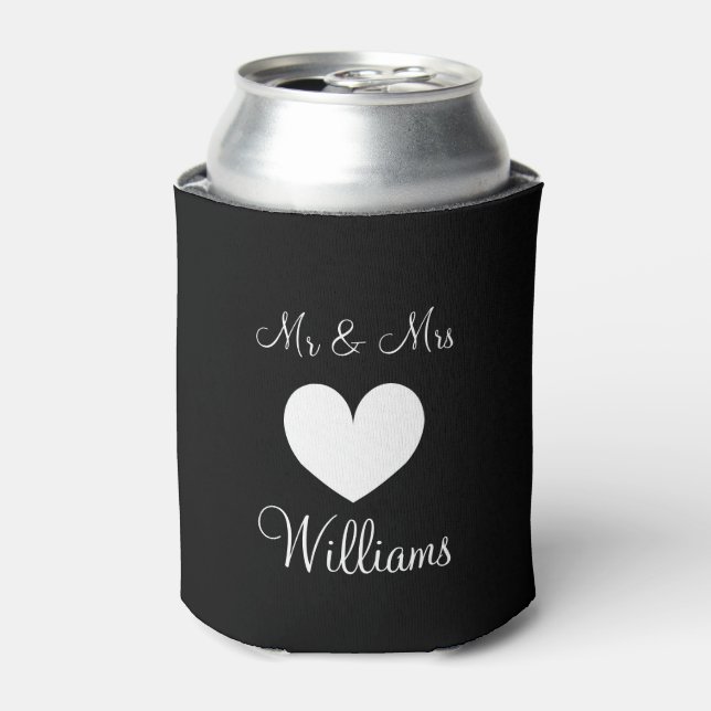Personalized Mr and Mrs wedding can coolers (Can Front)