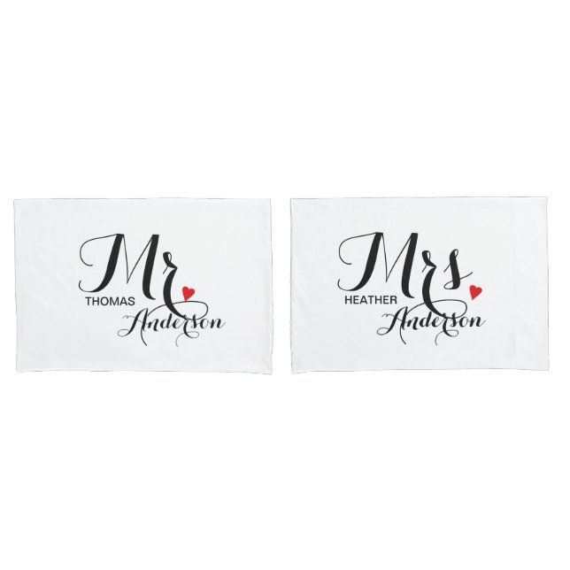 Personalized Mr and Mrs Wedding Couples Pillow Case (Front-Set)