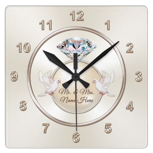 Personalized Mr and Mrs Wedding Gifts, Wedding Square Wall Clock