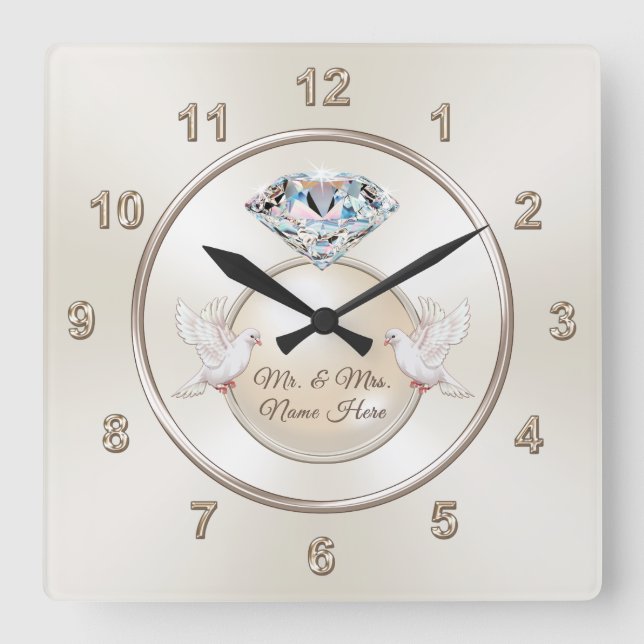 Personalized Mr and Mrs Wedding Gifts, Wedding Square Wall Clock (Front)