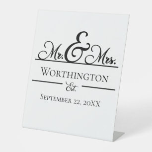 Personalized Mr. and Mrs. Wedding Names Date Pedestal Sign