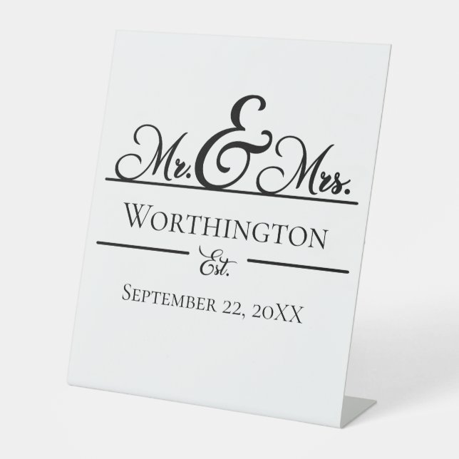 Personalized Mr. and Mrs. Wedding Names Date   Pedestal Sign (Front)