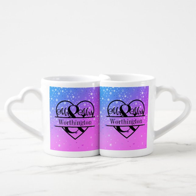 Personalized Mr and Mrs Wedding Newly Married  Coffee Mug Set (Front Nesting)
